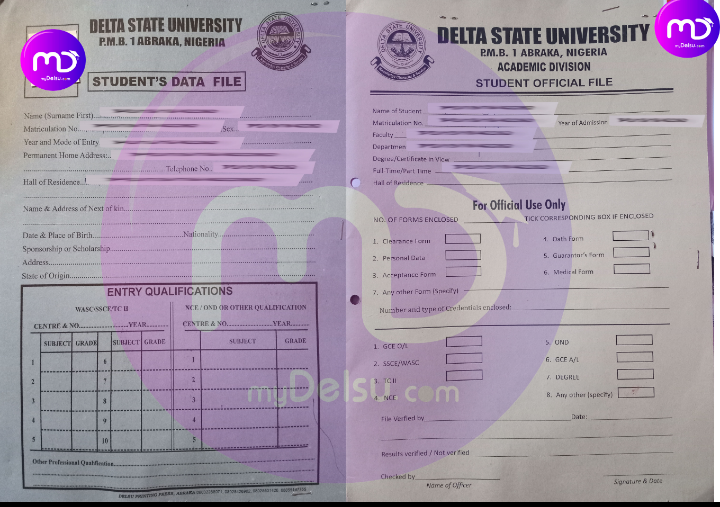 delsu student data and student official file