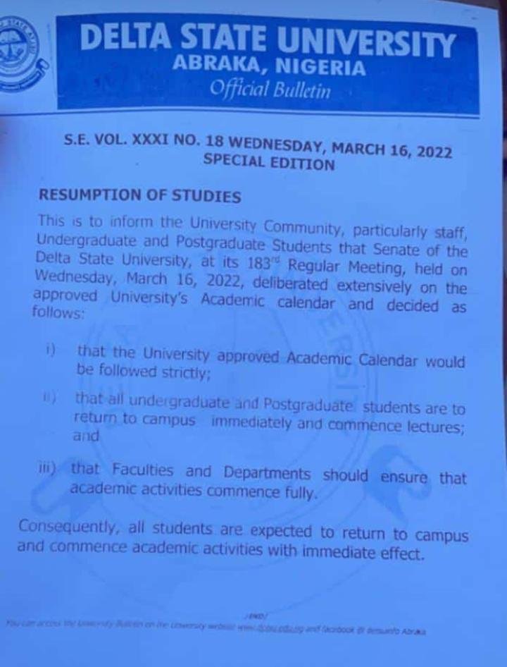 delsu bulletin march 2022