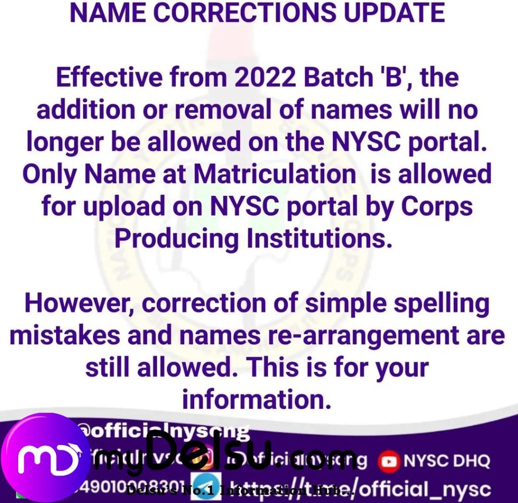 NYSC Name Correction Process
