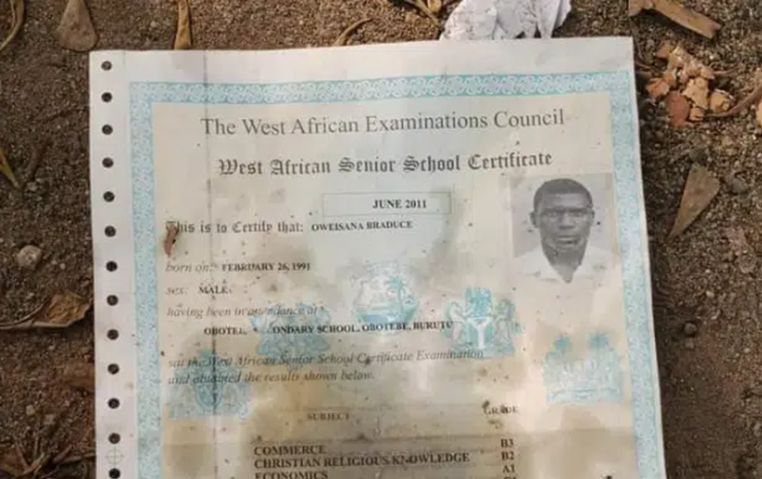 Original WAEC Result Is Spotted Being Used to Wrap Suya